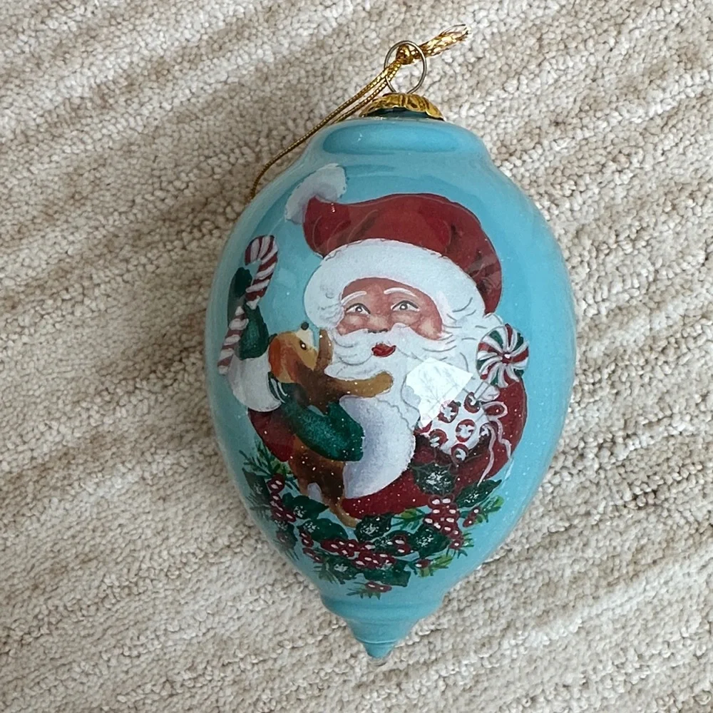 Li Bien 2017 Ornament Pier 1 Glass Ornament Santa Puppy Hand Blown & Painted